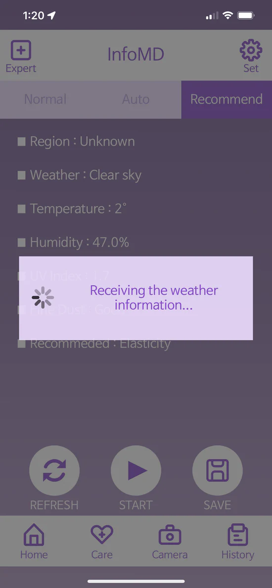 Artemis LED Face Mask weather/recommend mode pulling local weather data
